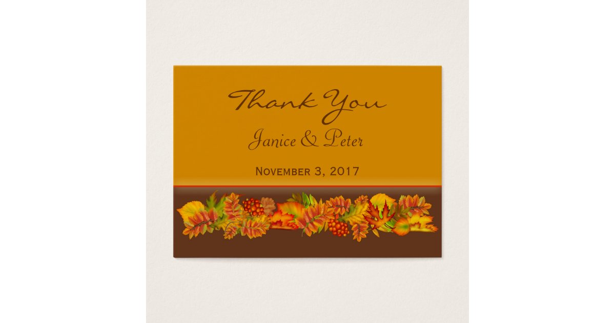 Autumn leaves Wedding Thank You Business Card | Zazzle