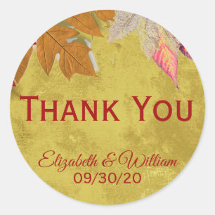 Autumn Leaves Wedding Thank You Classic Round Sticker