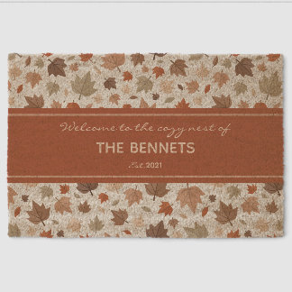 Autumn Leaves Welcome Family Name Fiber Doormat