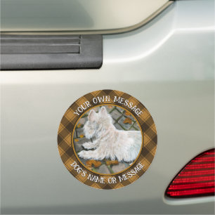 Autumn Leaves Westie on Patio Car Magnet