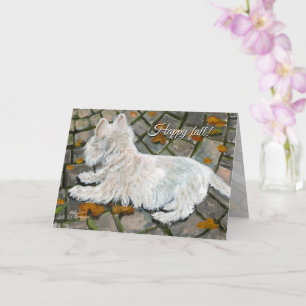 Autumn Leaves Westie on Patio Card