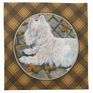 Autumn Leaves Westie on Patio Cloth Napkin