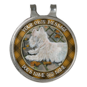Autumn Leaves Westie on Patio Golf Hat Clip