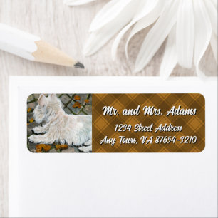 Autumn Leaves Westie on Patio Label