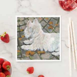 Autumn Leaves Westie on Patio Napkins