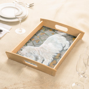 Autumn Leaves Westie on Patio Serving Tray