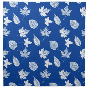 Autumn leaves - white and cobalt blue cloth napkin
