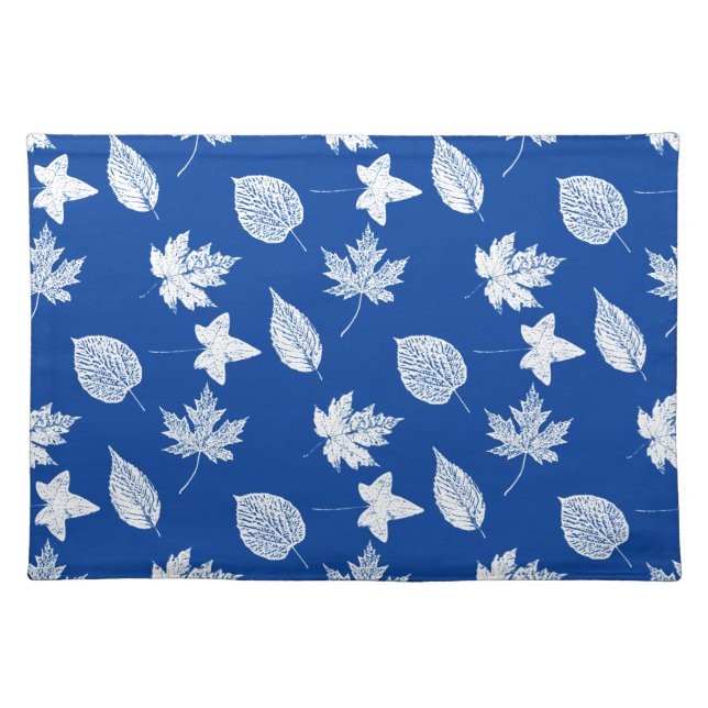Autumn leaves - white and cobalt blue cloth placemat (Front)