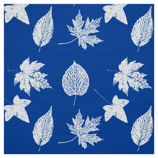 Autumn leaves - white and cobalt blue fabric