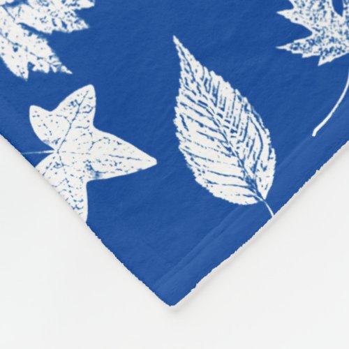 Autumn leaves _ white and cobalt blue fleece blanket