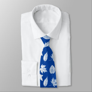 Autumn leaves - white and cobalt blue neck tie