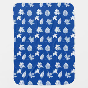 Autumn leaves - white and cobalt blue stroller blanket