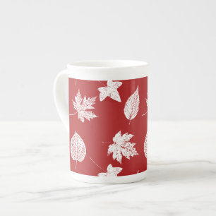 Autumn leaves - white and dark red bone china mug