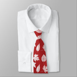 Autumn leaves - white and dark red neck tie