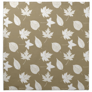 Autumn leaves - white and taupe tan cloth napkin