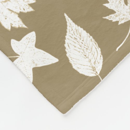 Autumn leaves _ white and taupe tan fleece blanket