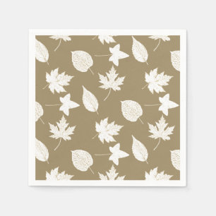 Autumn leaves - white and taupe tan paper napkins
