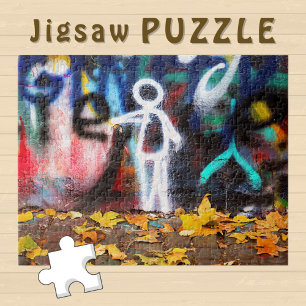 Autumn Leaves white Cartoon on Graffiti Wall - Jigsaw Puzzle
