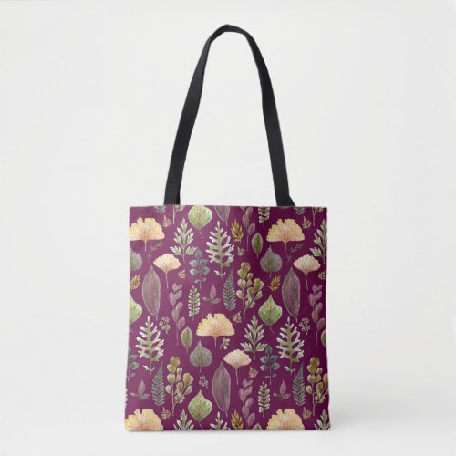 Autumn Leaves White Elephant Burgundy Tote Bag