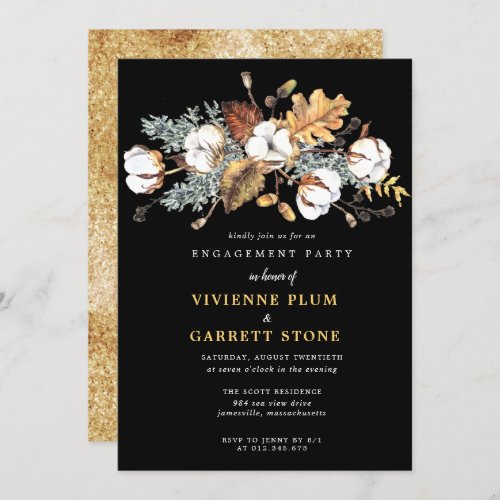 Autumn Leaves White Floral Engagement Party Invitation