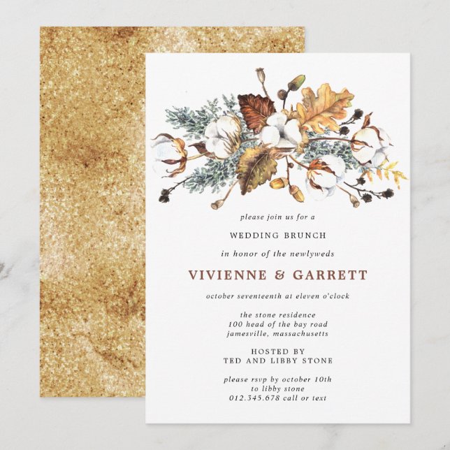 Autumn Leaves White Floral Post Wedding Brunch Invitation (Front/Back)