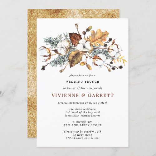 Autumn Leaves White Floral Post Wedding Brunch Invitation
