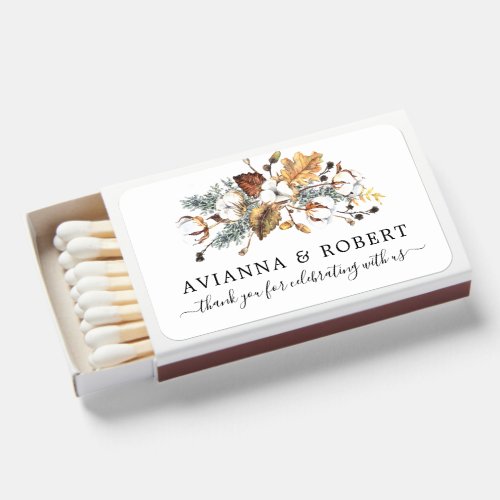 Autumn Leaves White Floral Wedding Favor Thank You Matchboxes
