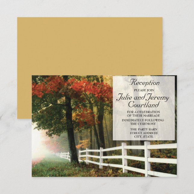 Autumn Leaves White Picket Fence Wedding Reception Invitation (Front/Back)