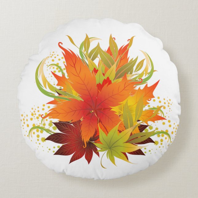 Autumn Leaves White Round Pillow (Front)