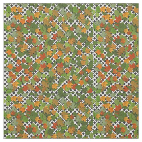 Autumn Leaves White Trellis Print Pattern Fabric