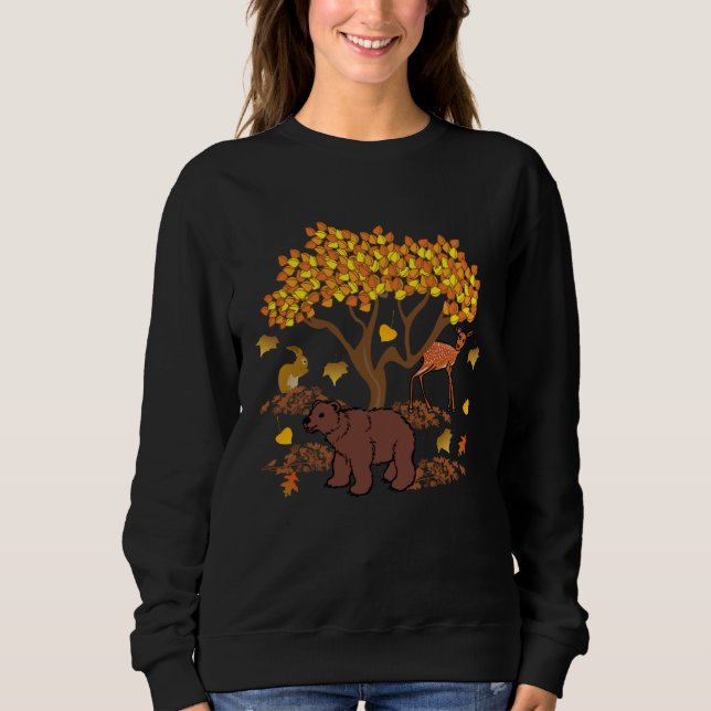 Autumn Leaves Wildlife Nature Cute Bear Deer Fores Sweatshirt (Front)