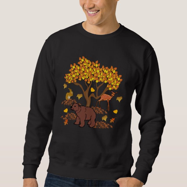Autumn Leaves Wildlife Nature Cute Bear Deer Fores Sweatshirt (Front)