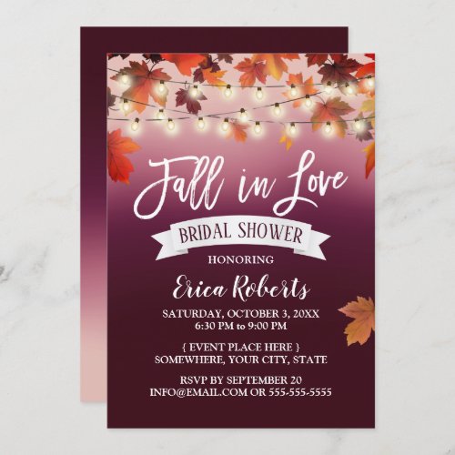 Autumn Leaves Wine Red Fall in Love Bridal Shower Invitation