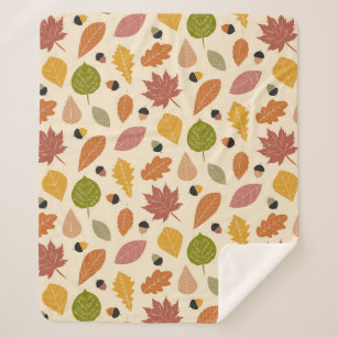 Autumn Leaves with Acorns in Terracotta brown Sherpa Blanket