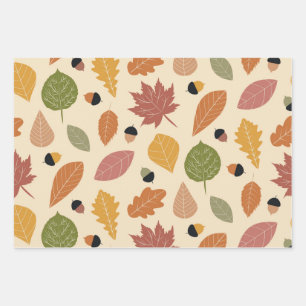 Autumn Leaves with Acorns in Terracotta brown  Wrapping Paper Sheets