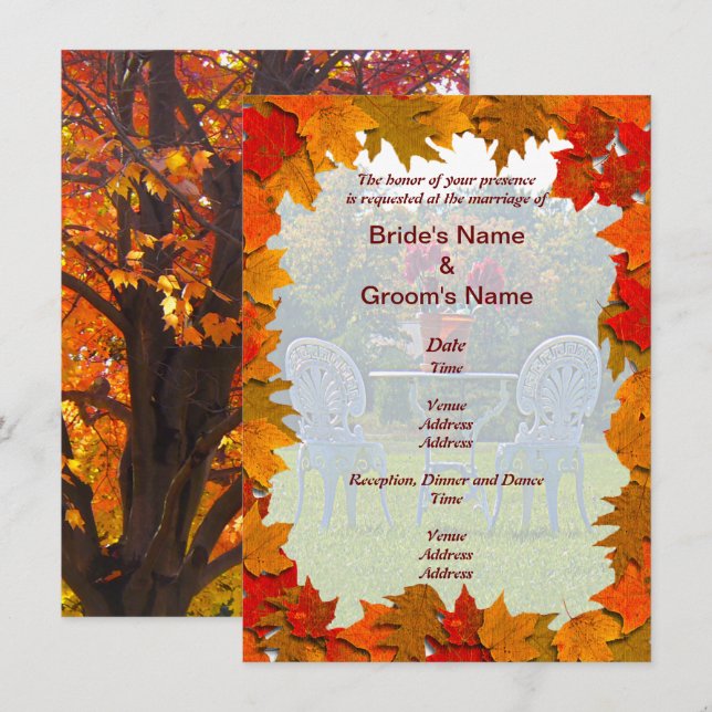 Autumn Leaves with Meadow of Love Wedding Invitation (Front/Back)
