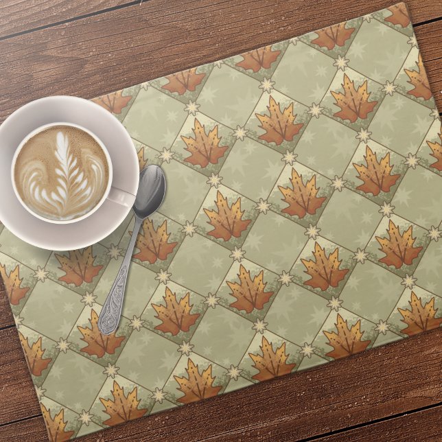 Autumn Leaves with Stars Diamond Pattern Cloth Placemat (Autumn Leaves with Stars Diamond Pattern Cloth Placemat - Coordinates with the Pumpkin Spice Design.)