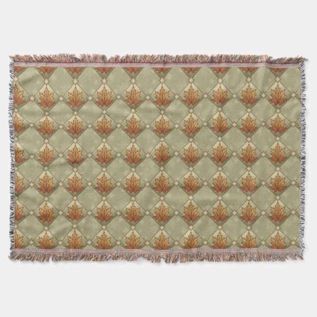 Autumn Leaves with Stars Diamond Pattern Throw Blanket (Front)