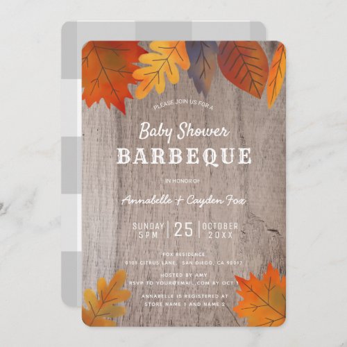 Autumn Leaves  Wood Couples BBQ Baby Shower Invitation