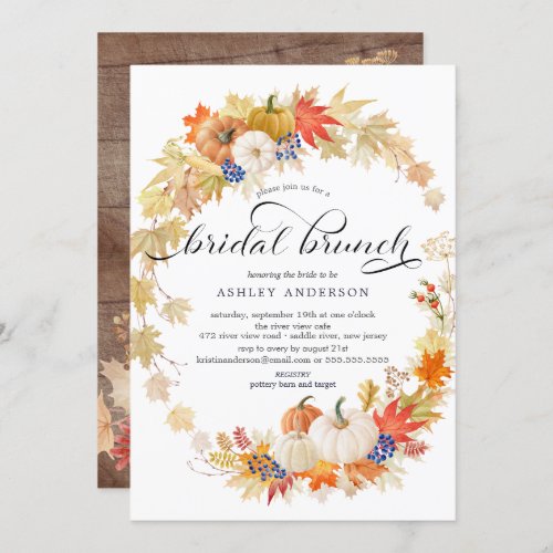 Autumn Leaves Wreath Bridal Shower Brunch Invitation