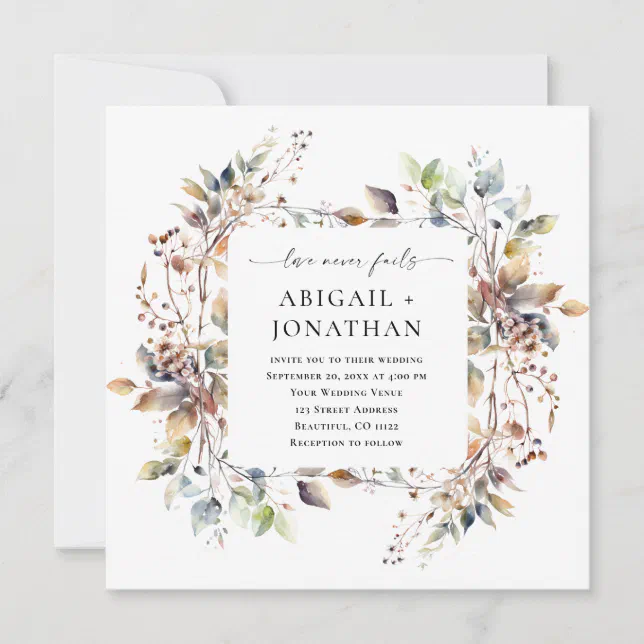 Fall Wedding Invocation Autumn Leaves Wreath Christian Bible Verse Wedding Invitation | Zazzle