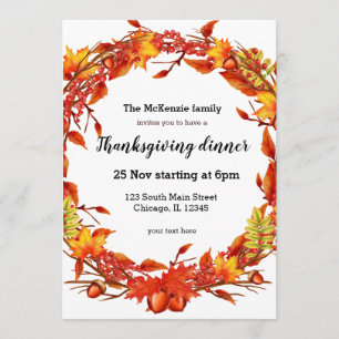 Autumn leaves wreath invitation