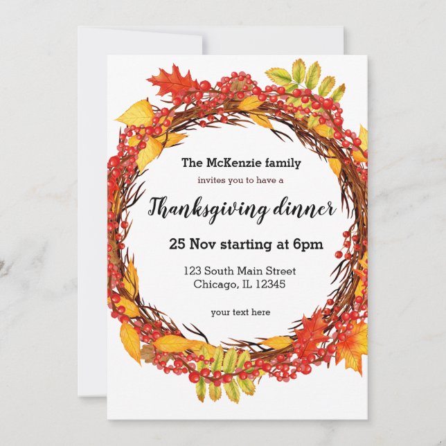 Autumn leaves wreath invitation (Front)