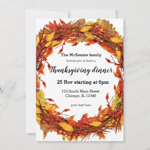 Autumn leaves wreath invitation