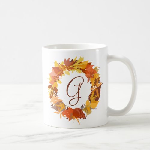 Autumn Leaves Wreath Personalized Monogram Mug