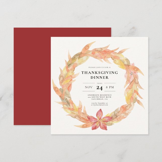 Autumn leaves wreath Thanksgiving dinner Invitation (Front/Back)