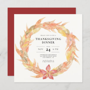 Autumn leaves wreath Thanksgiving dinner Invitation