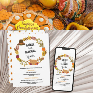 Autumn Leaves Wreath Thanksgiving Dinner Party Invitation
