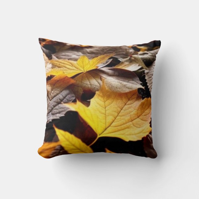 Autumn leaves yellow brown beautiful classic art throw pillow (Front)