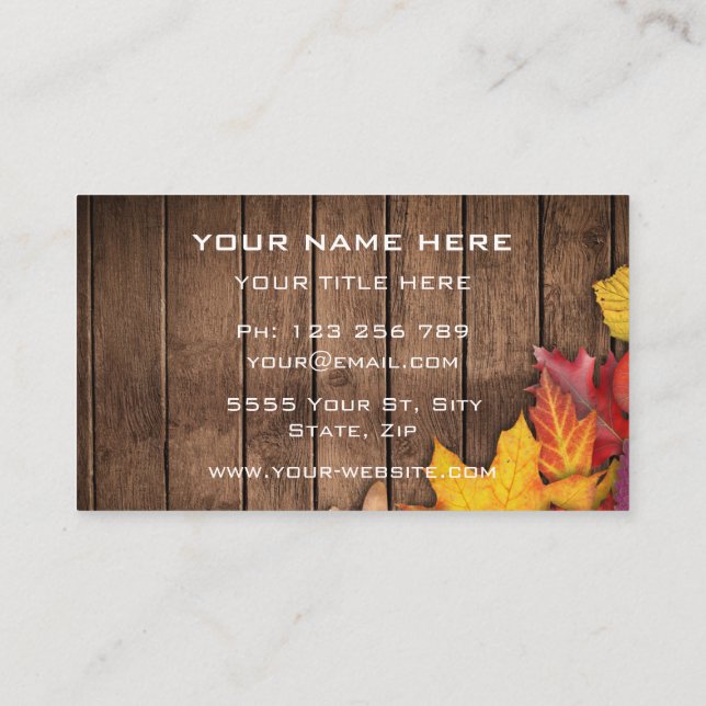 Autumn Leaves Your Business Card Nature Wood (Back)